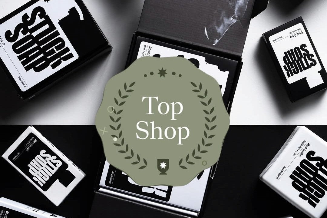 Faire Top Shop badge over the STUCK SOAP lineup