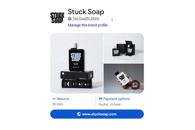 Google Top Quality Store badge on the STUCK SOAP brand profile