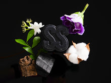 Silent Grove charcoal soap bar with cotton, wood and charcoal